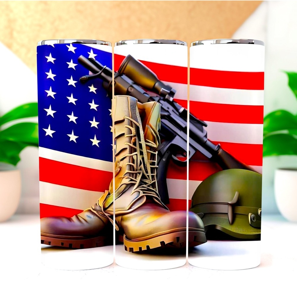 “military” Custom, 20oz tumbler with slide lid and straw